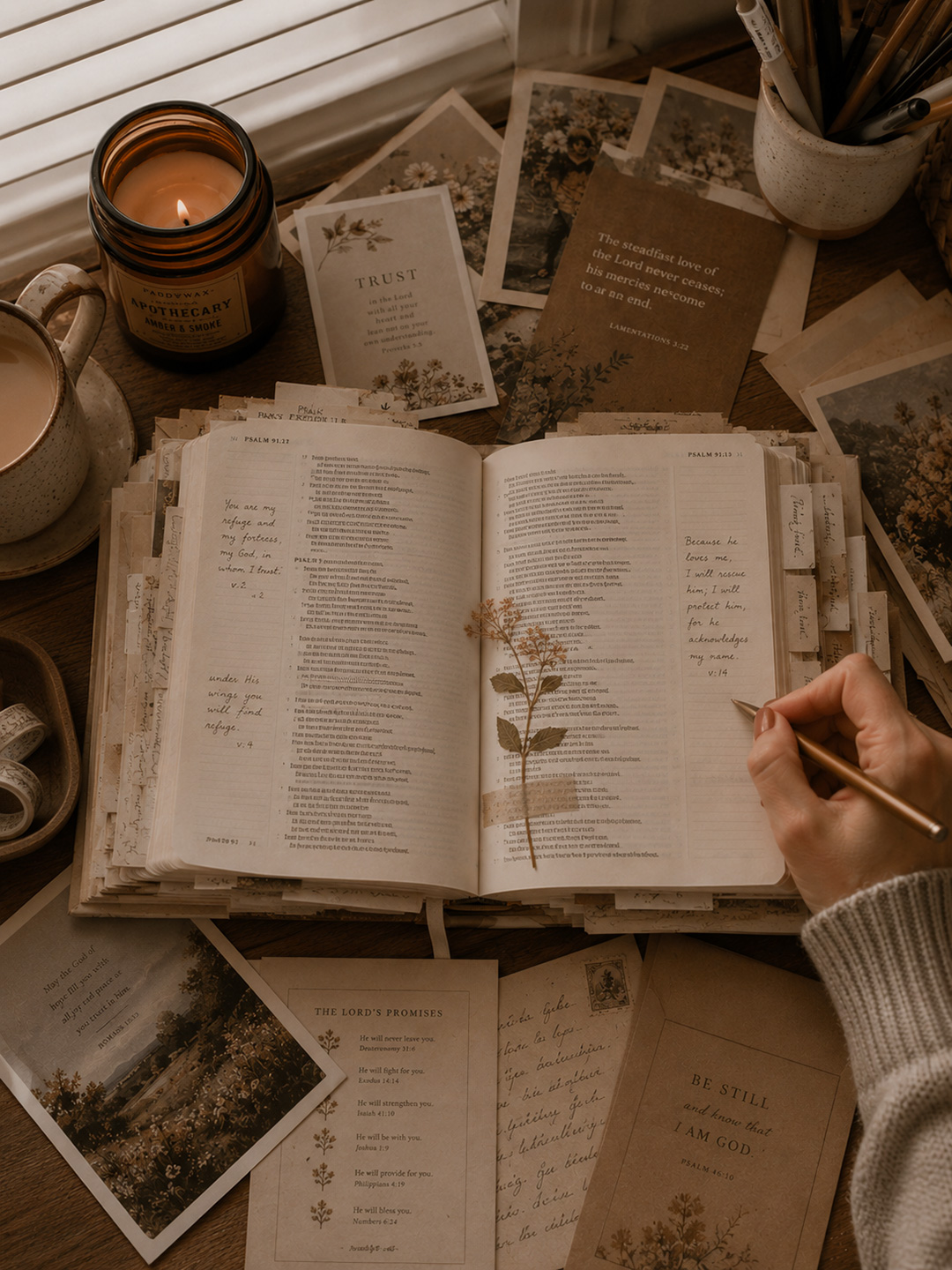 Bible journaling alongside a Light & Paper Post envelope