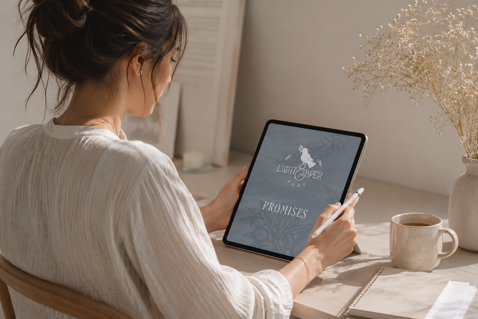 Digital Bible study and wallpapers displayed on an iPad